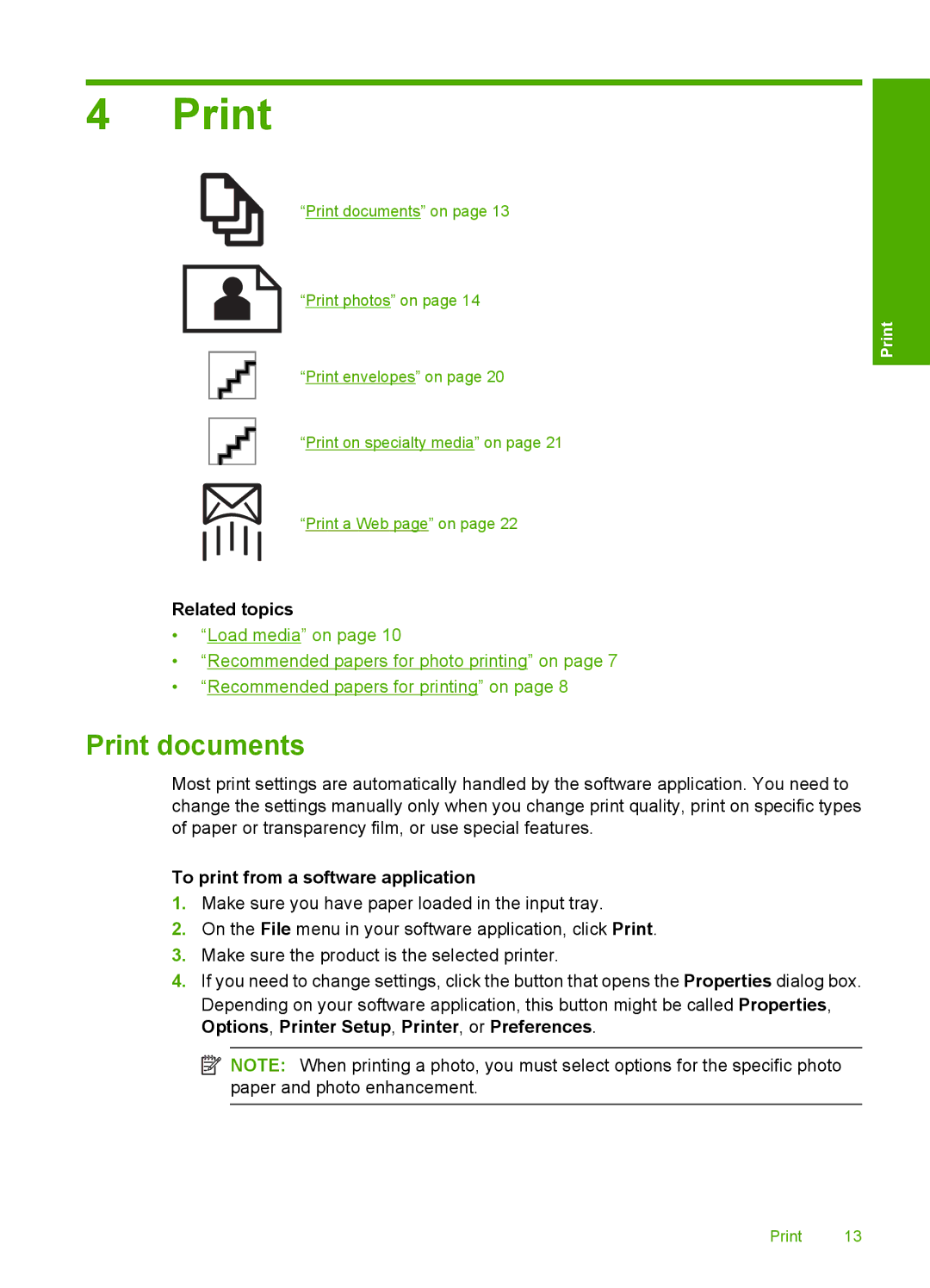 HP C4640, C4650, C4680 manual Print documents, To print from a software application 