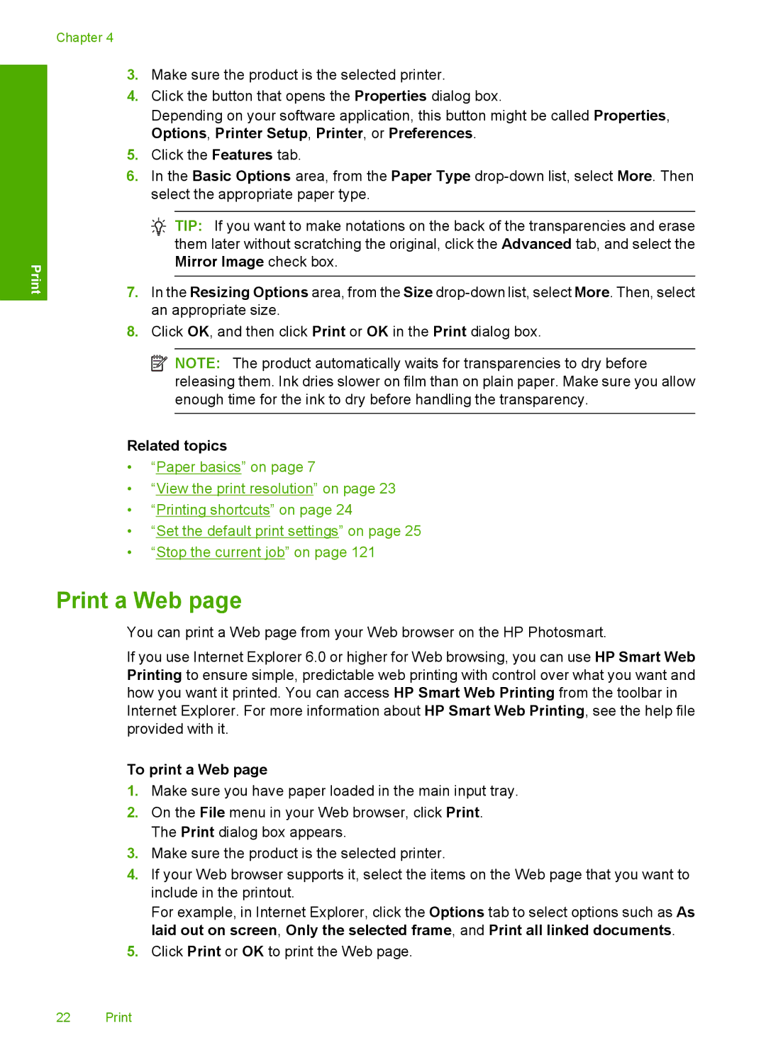 HP C4640, C4650, C4680 manual Print a Web, To print a Web 