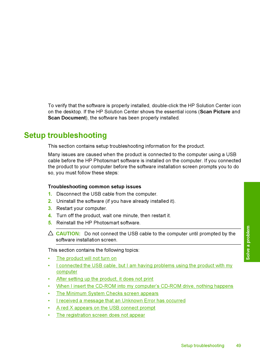 HP C4640, C4650, C4680 manual Setup troubleshooting, Troubleshooting common setup issues 