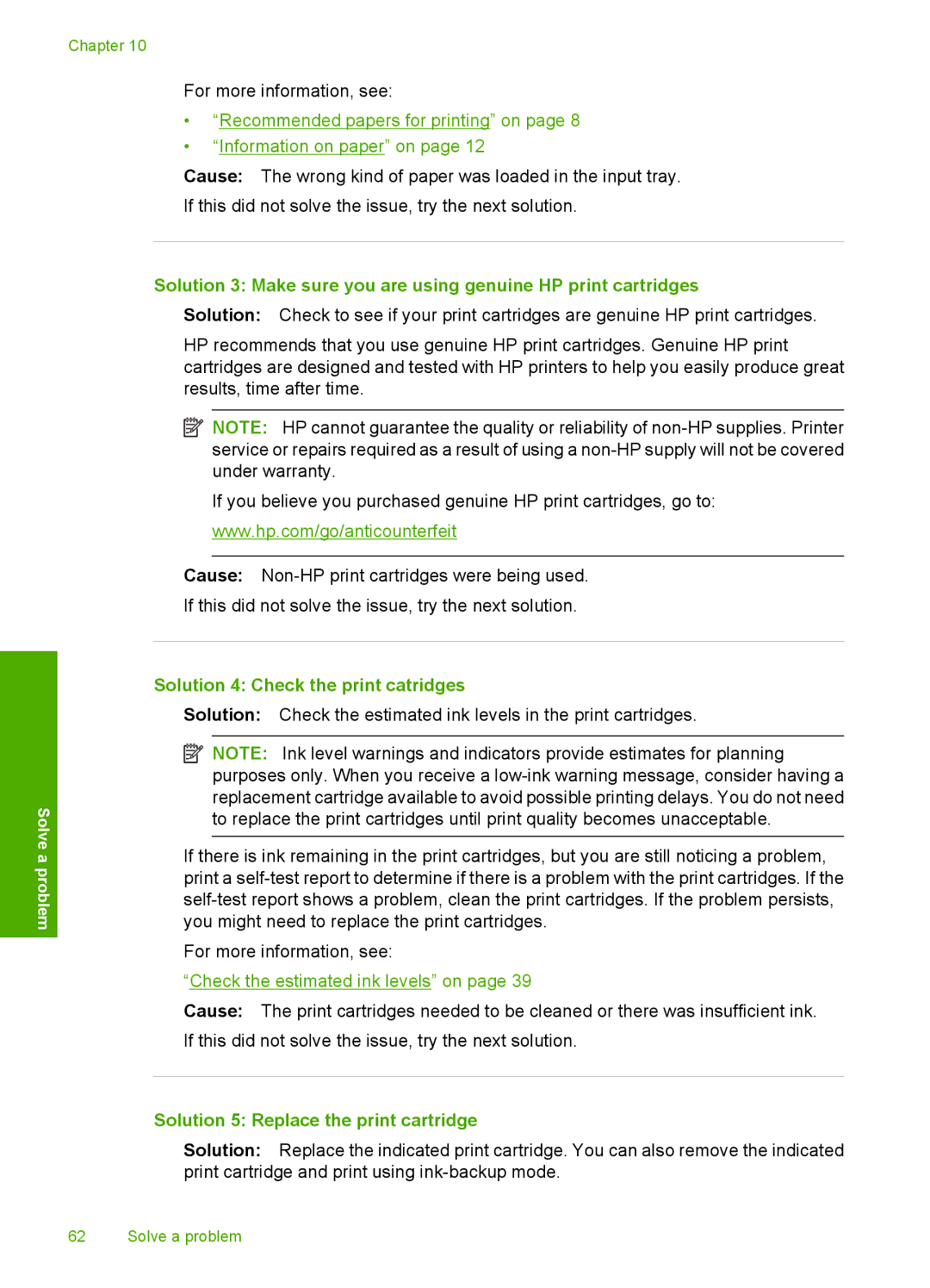 HP C4680, C4650, C4640 manual Solution 4 Check the print catridges, Solution 5 Replace the print cartridge 