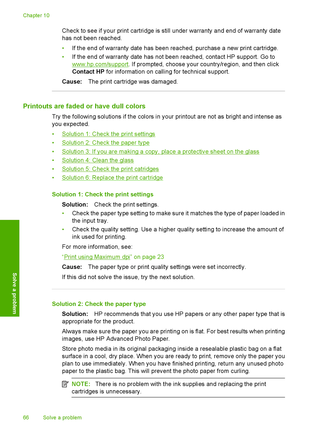 HP C4650, C4640, C4680 manual Printouts are faded or have dull colors, Solution 1 Check the print settings 