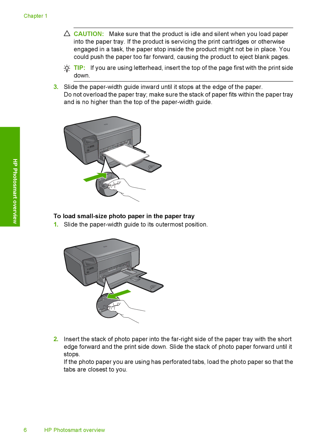 HP C4680, C4650, C4640 manual To load small-size photo paper in the paper tray 