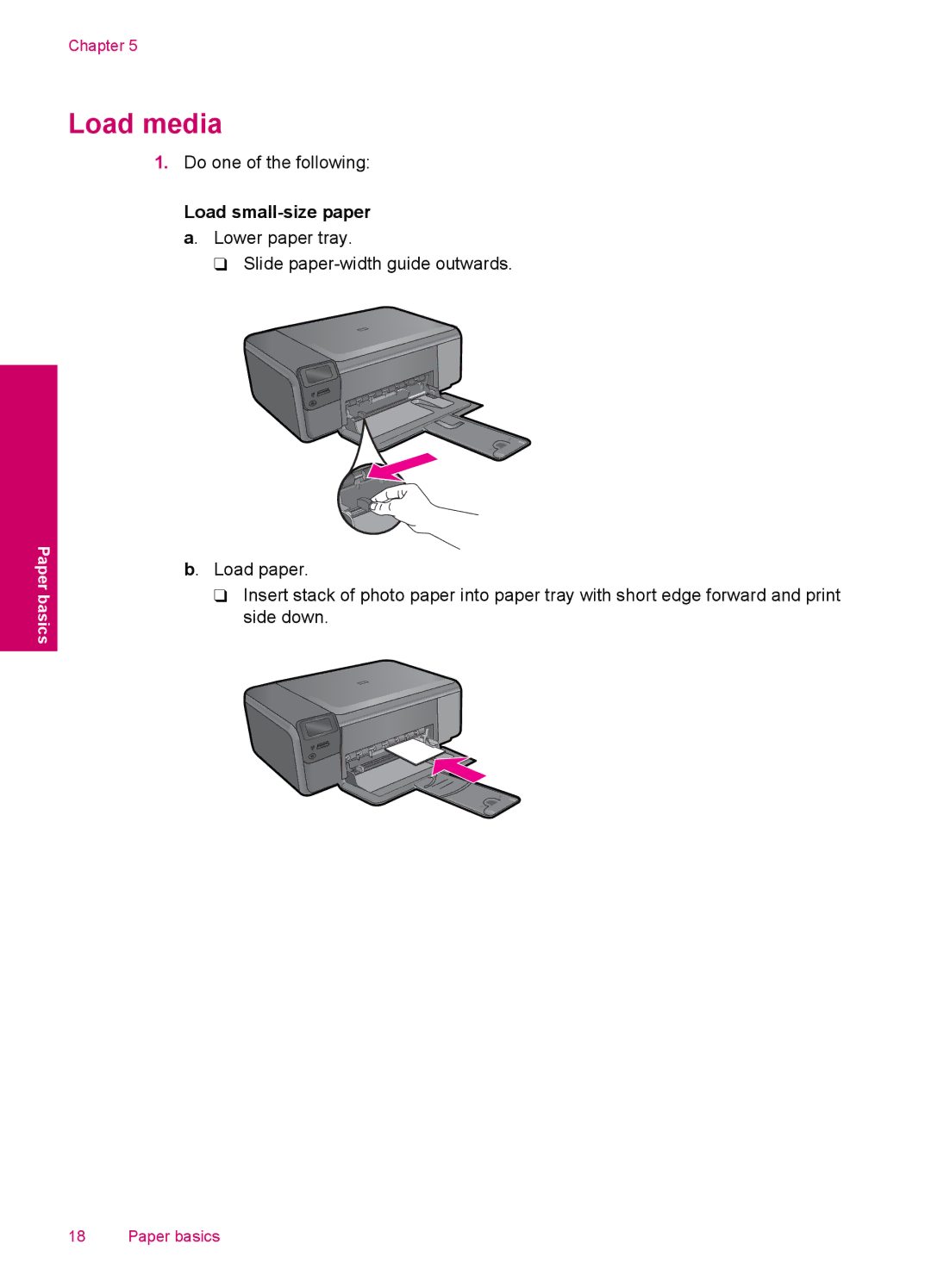 HP C4750, C4795, C4780, C4740 manual Load media, Load small-size paper a. Lower paper tray 