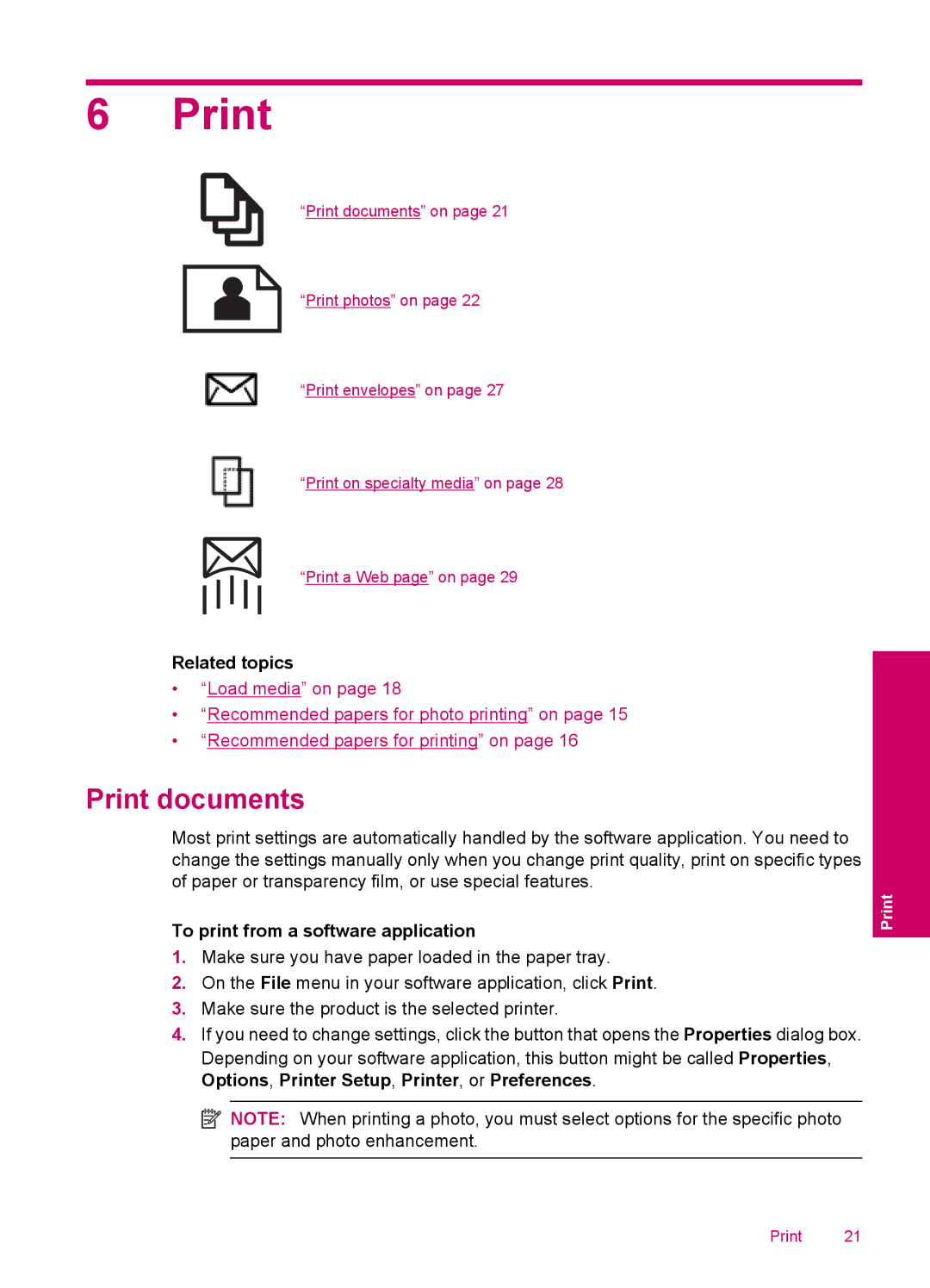 HP C4740, C4750, C4795, C4780 manual Print documents, To print from a software application 