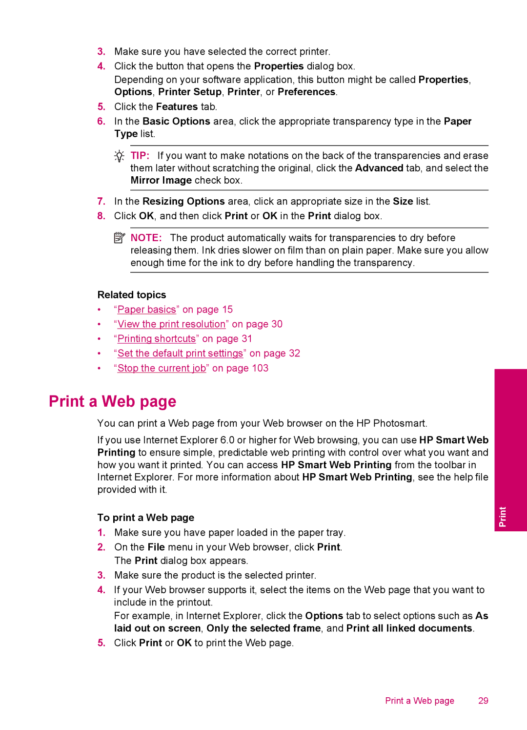 HP C4740, C4750, C4795, C4780 manual Print a Web, To print a Web 