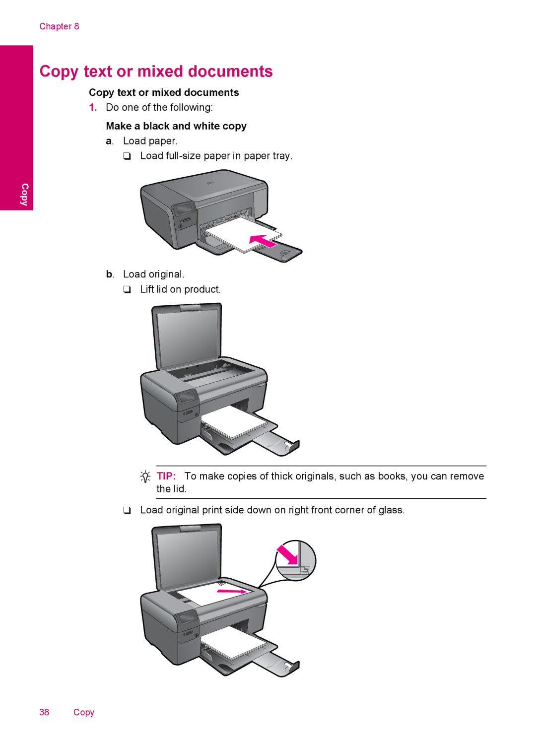 HP C4750, C4795, C4780, C4740 manual Copy text or mixed documents, Make a black and white copy a. Load paper 