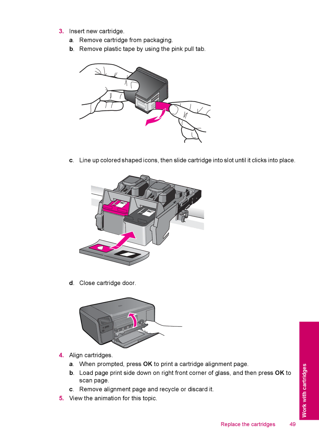 HP C4740, C4750, C4795, C4780 manual Work with cartridges 