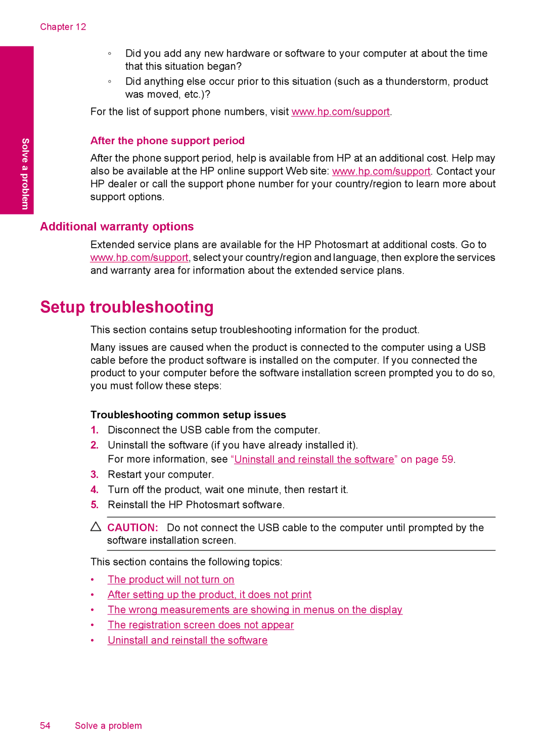 HP C4750, C4795, C4780, C4740 manual Setup troubleshooting, Additional warranty options, After the phone support period 