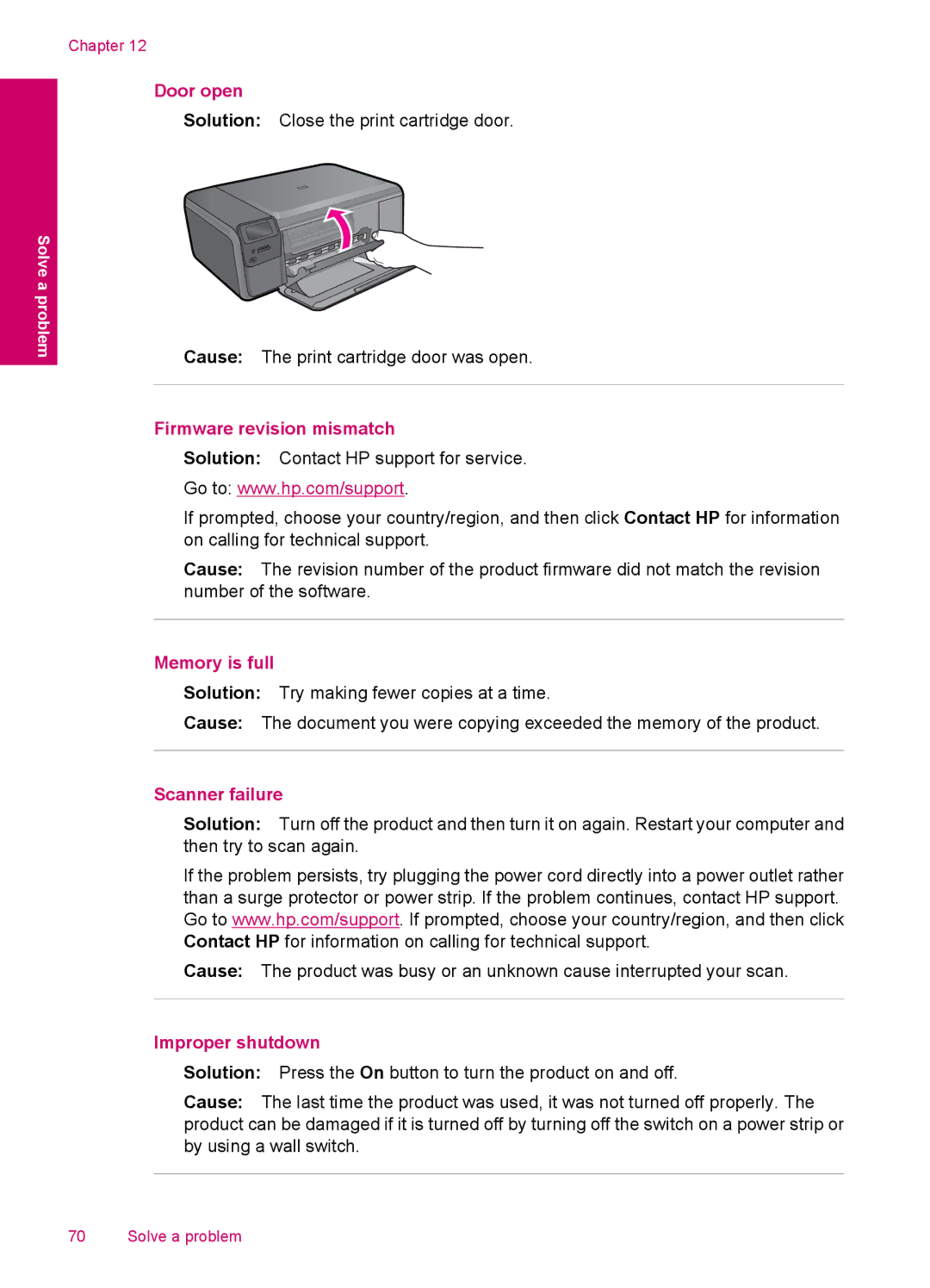 HP C4750, C4795, C4780, C4740 manual Door open, Firmware revision mismatch, Memory is full, Scanner failure, Improper shutdown 