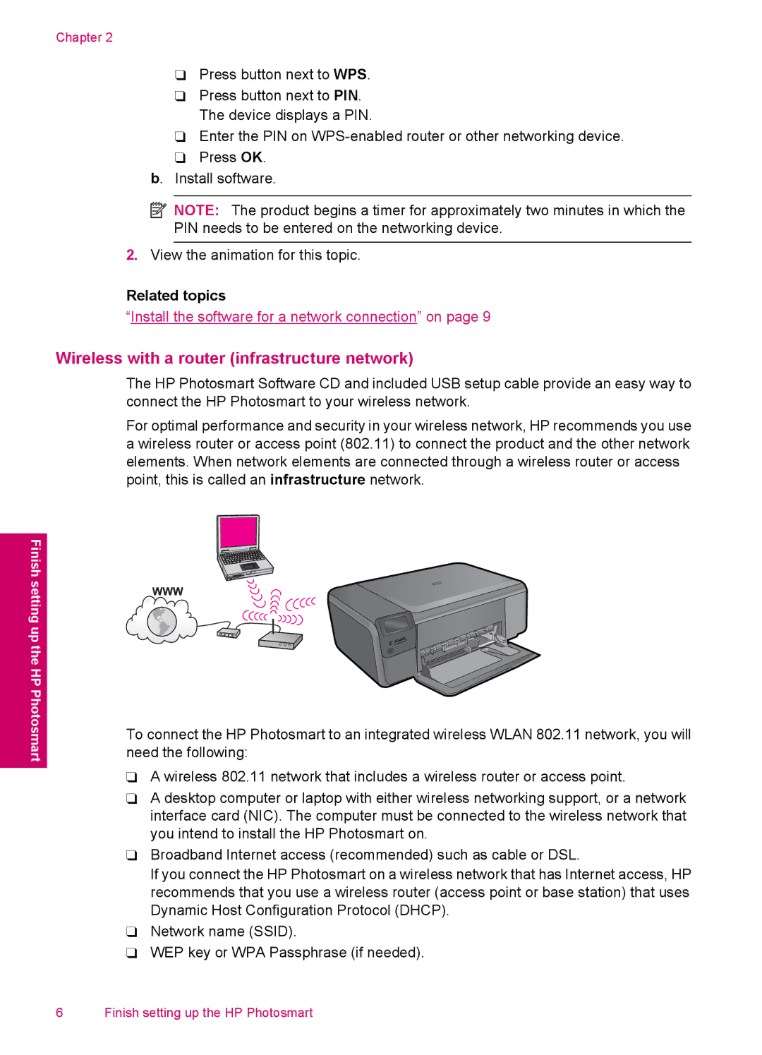 HP C4750, C4795, C4780, C4740 manual Wireless with a router infrastructure network, Related topics 