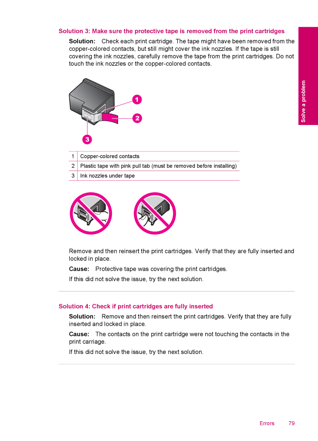 HP C4795, C4750, C4780, C4740 manual Solution 4 Check if print cartridges are fully inserted 