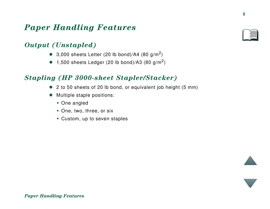 HP C4788x, C4779x manual Paper Handling Features, Stapling HP 3000-sheet Stapler/Stacker 