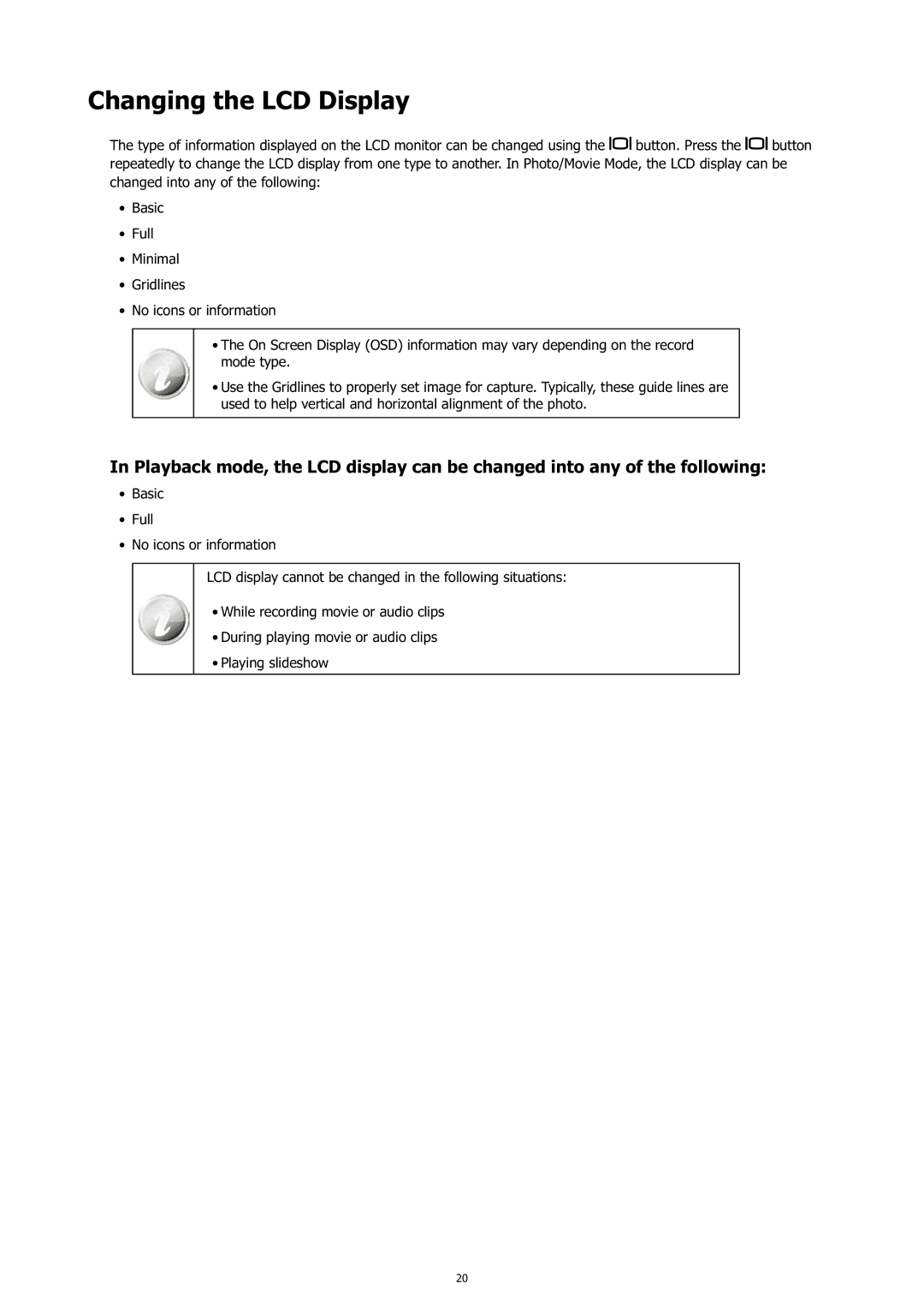 HP c500 manual Changing the LCD Display 