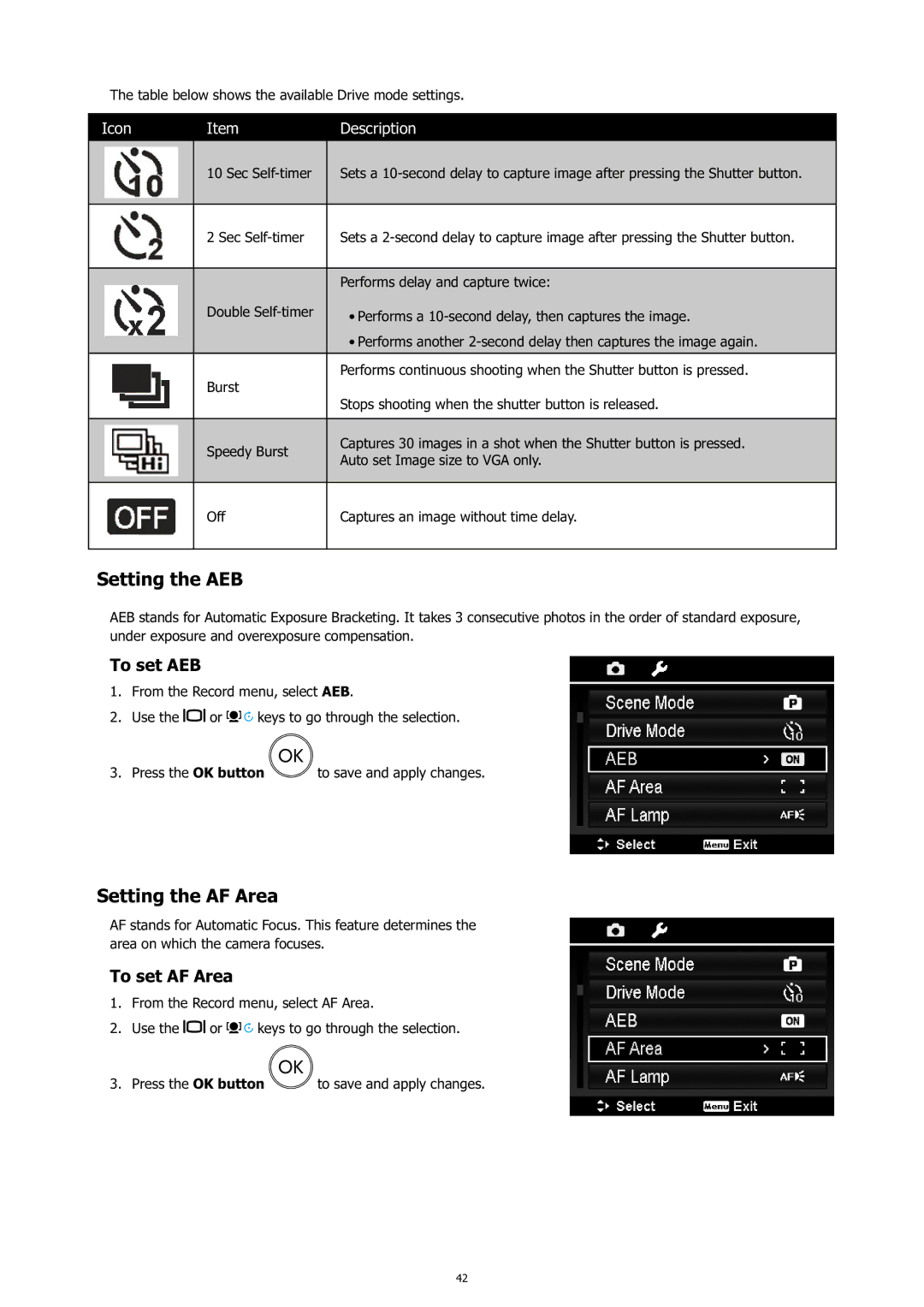 HP c500 manual Setting the AEB, Setting the AF Area, To set AEB, To set AF Area 