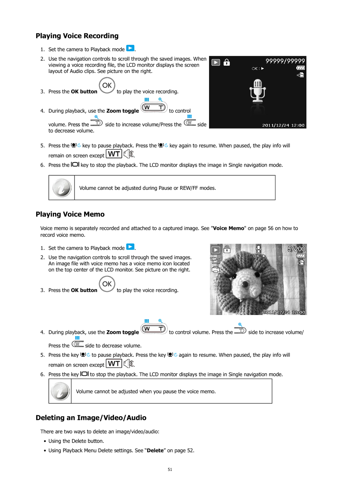 HP c500 manual Playing Voice Recording, Playing Voice Memo, Deleting an Image/Video/Audio 