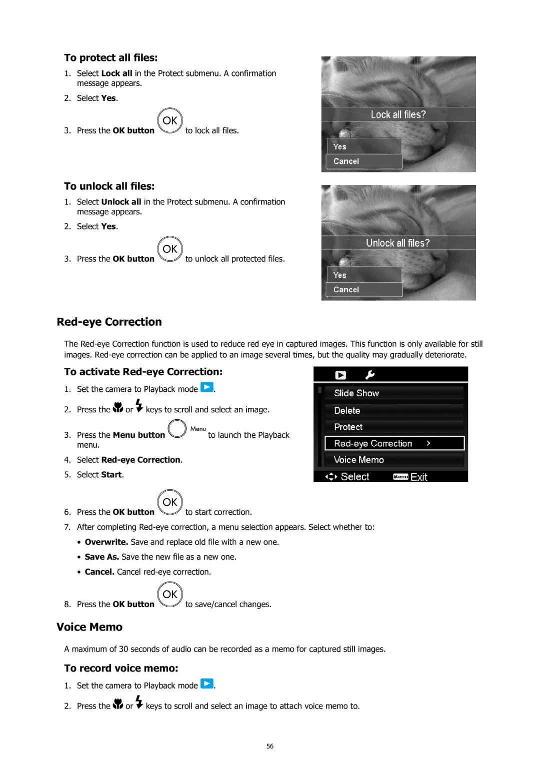 HP c500 manual Red-eye Correction, Voice Memo 