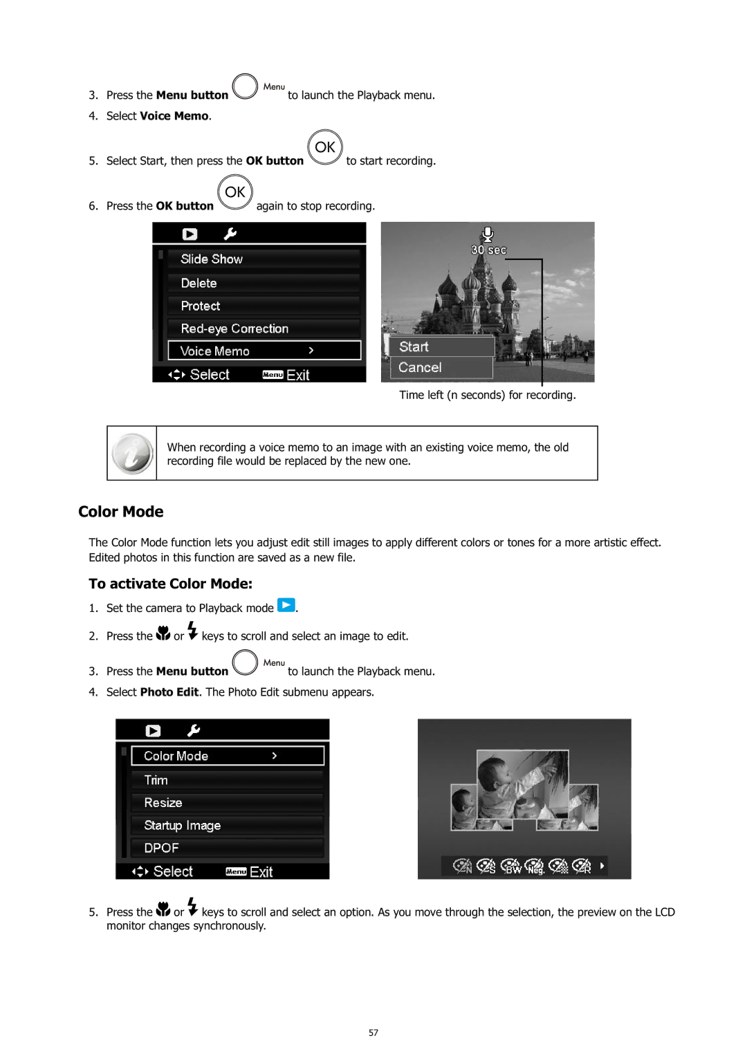 HP c500 manual To activate Color Mode, Select Voice Memo 