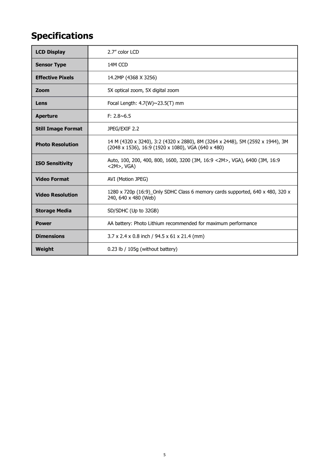 HP c500 manual Specifications 