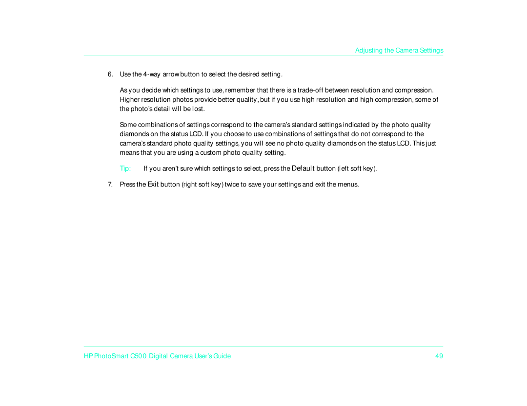 HP c500 manual Adjusting the Camera Settings 