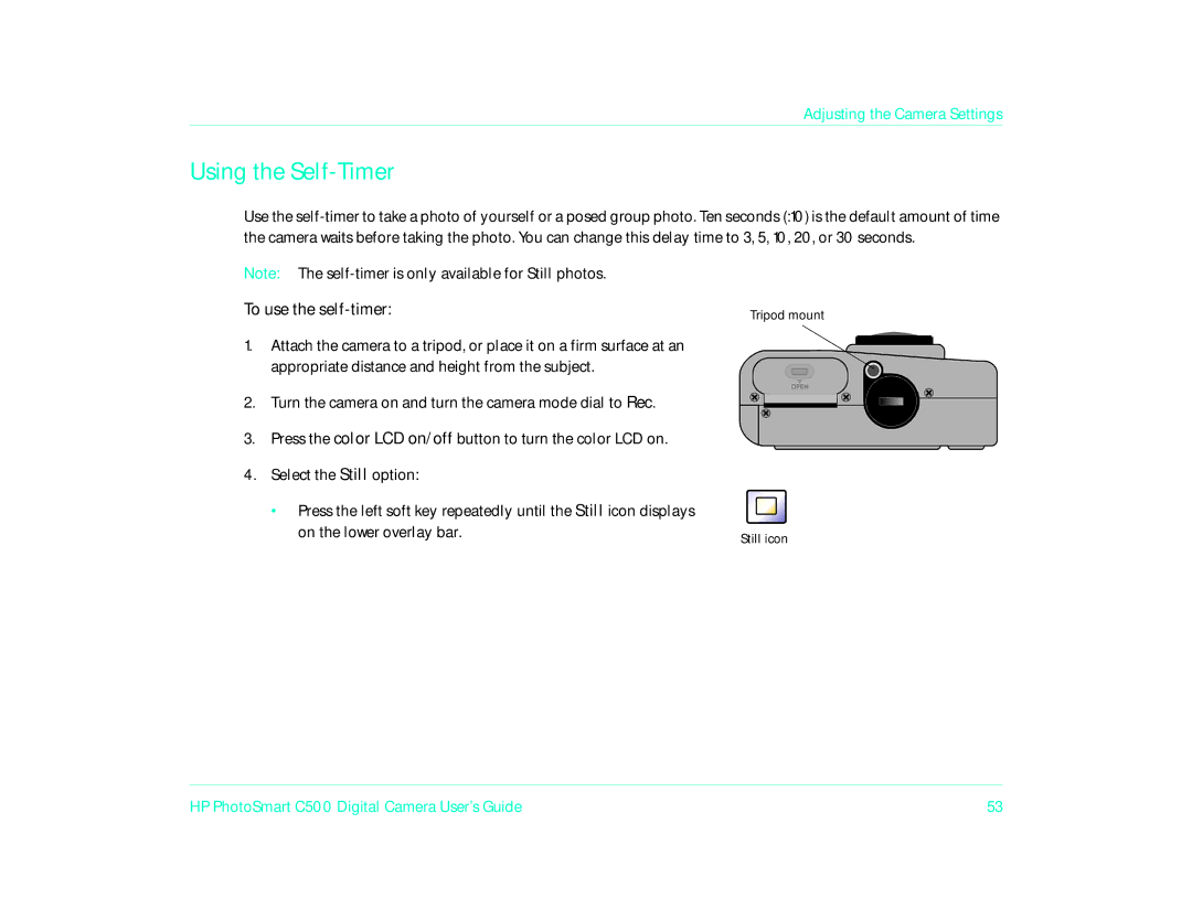 HP c500 manual Using the Self-Timer, To use the self-timer 