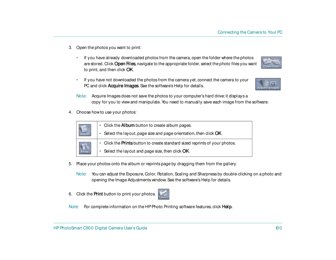 HP c500 manual HP PhotoSmart C500 Digital Camera User’s Guide 100 