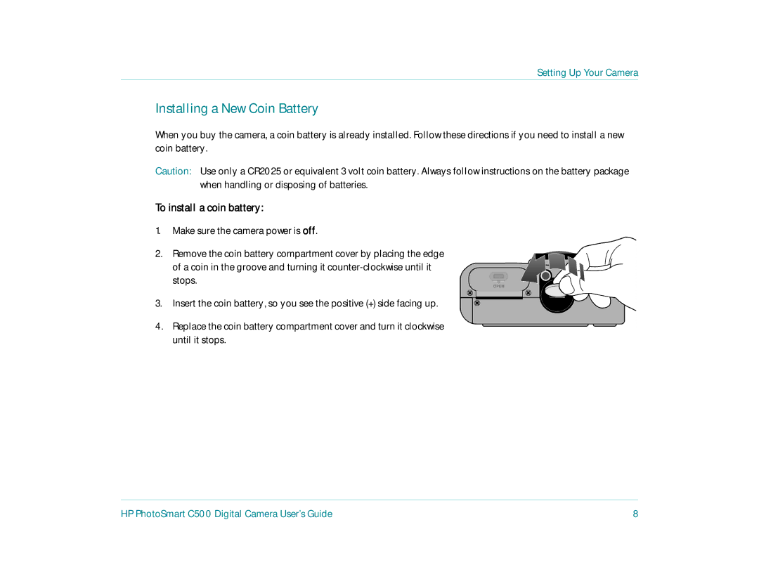 HP c500 manual Installing a New Coin Battery, To install a coin battery 