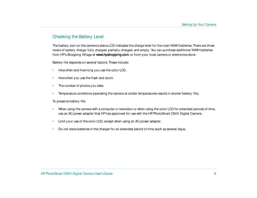 HP c500 manual Checking the Battery Level 