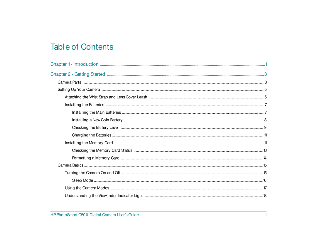 HP c500 manual Table of Contents 