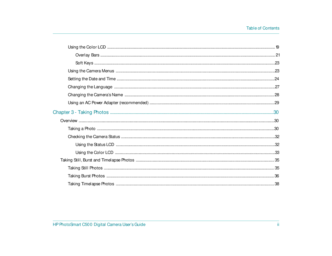 HP c500 manual Table of Contents 