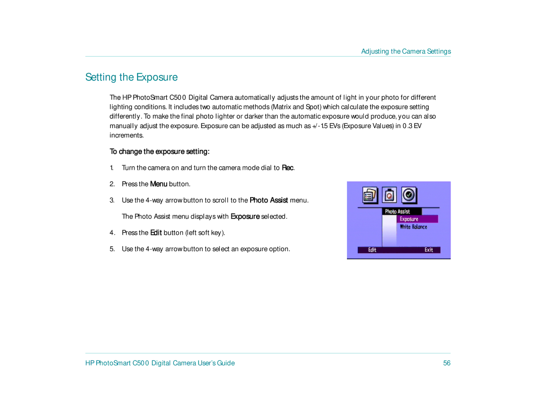 HP c500 manual Setting the Exposure, To change the exposure setting 