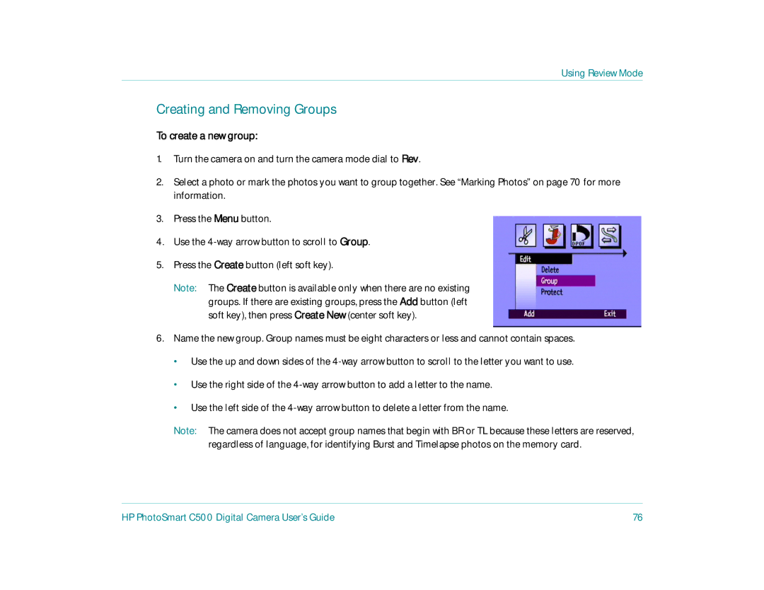 HP c500 manual Creating and Removing Groups, To create a new group 