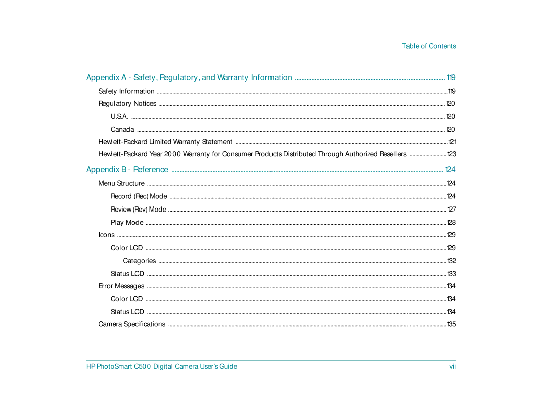 HP c500 manual Table of Contents 