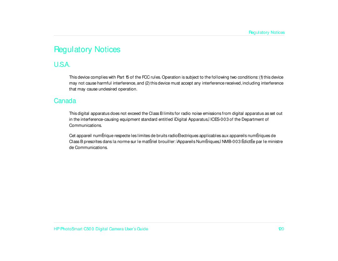 HP c500/c500xi manual Regulatory Notices, Canada 