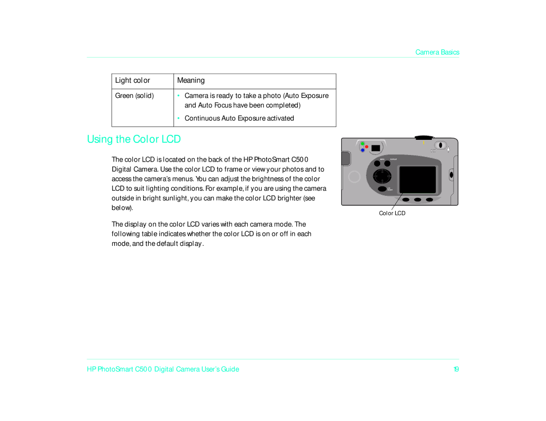 HP c500/c500xi manual Using the Color LCD 