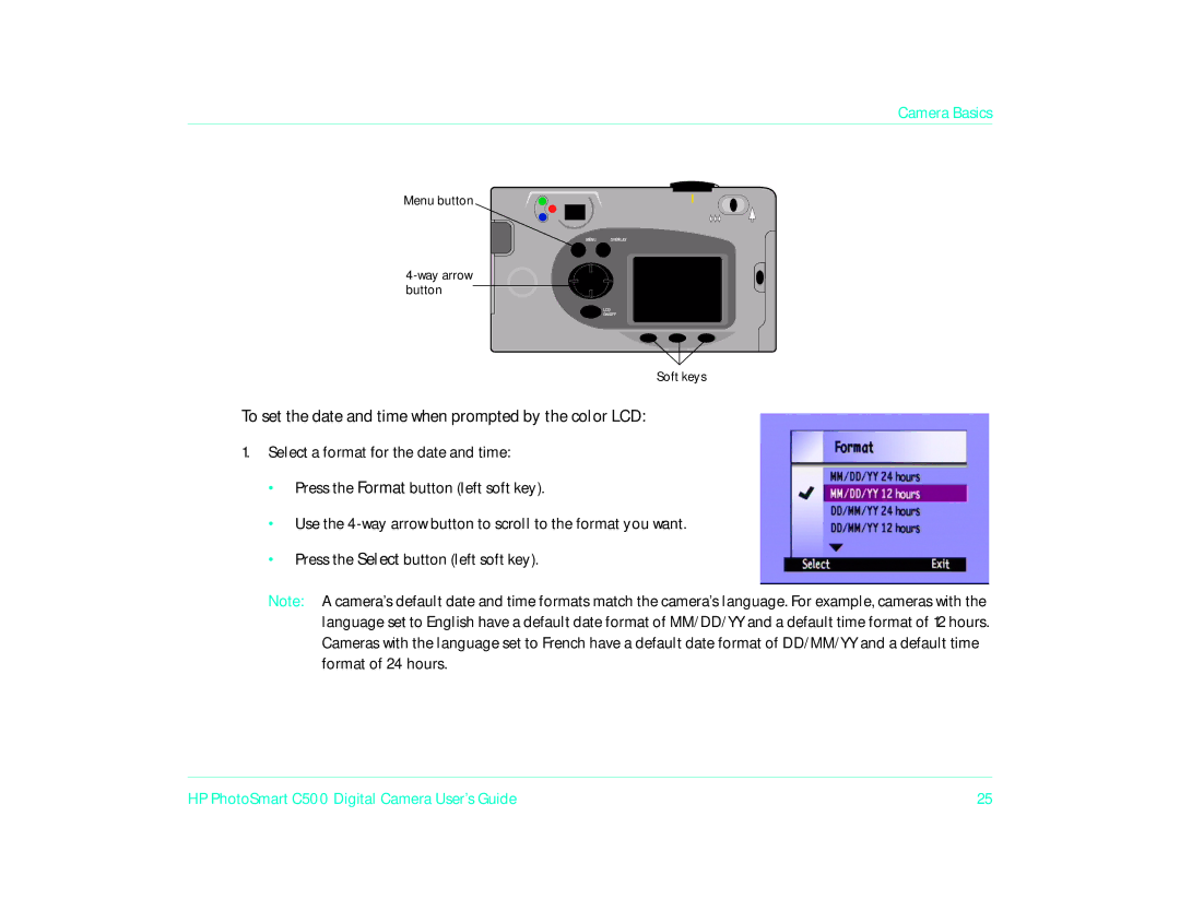 HP c500/c500xi manual To set the date and time when prompted by the color LCD 