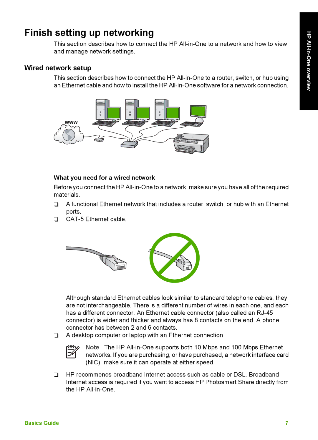 HP C5180, C5140, C5150 manual Finish setting up networking, What you need for a wired network 