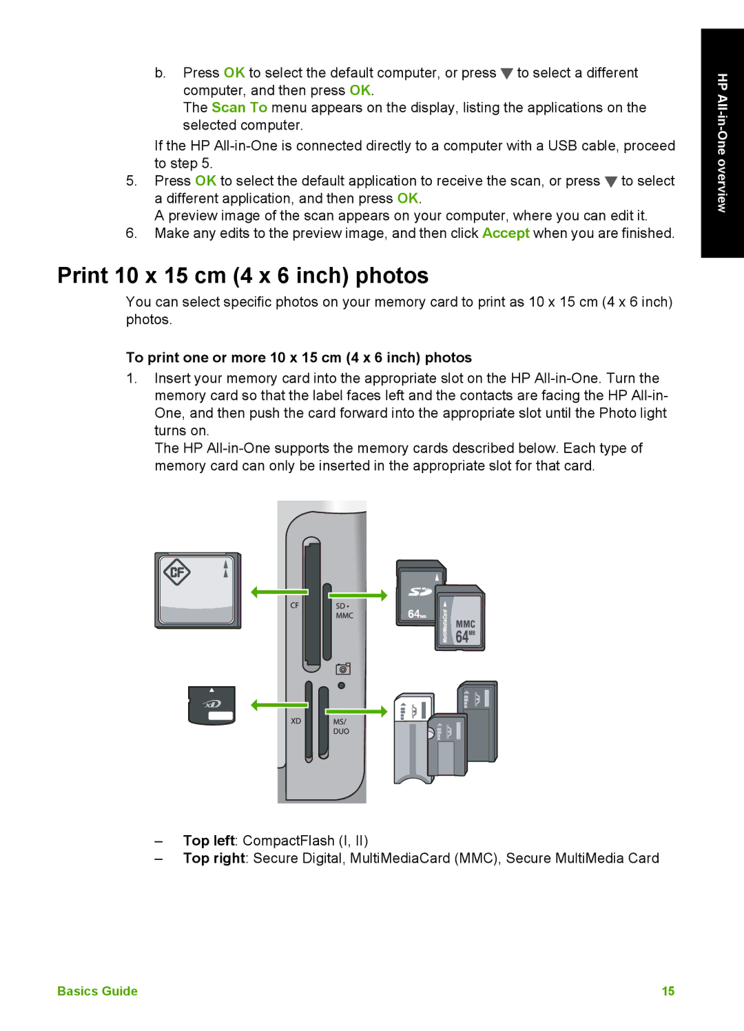 HP C5140, C5180, C5150 manual Print 10 x 15 cm 4 x 6 inch photos, To print one or more 10 x 15 cm 4 x 6 inch photos 