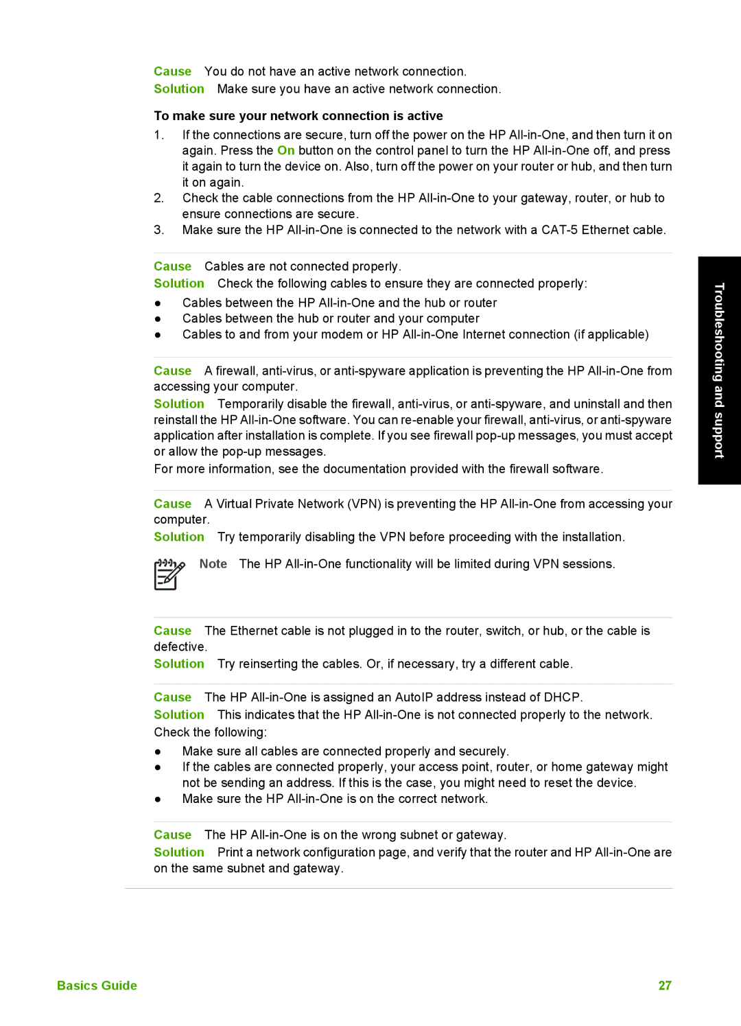 HP C5140, C5180, C5150 manual To make sure your network connection is active 