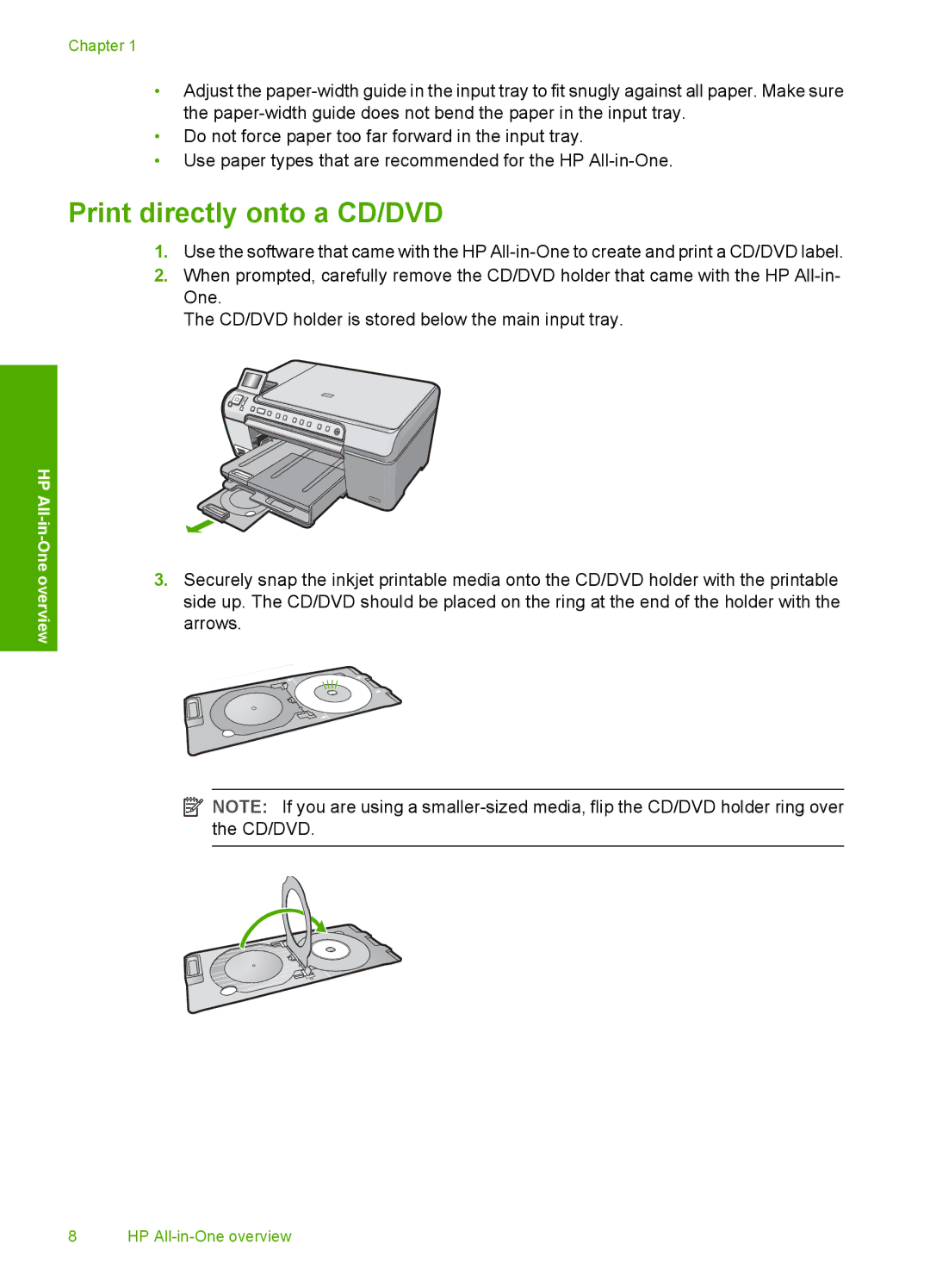 HP C5240, C5280, C5250 manual Print directly onto a CD/DVD 