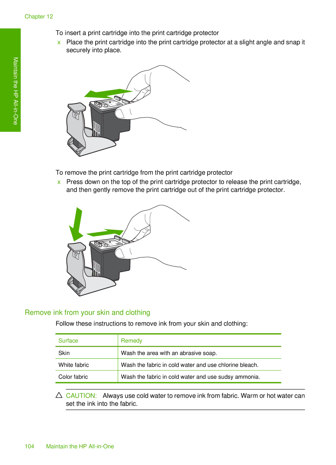 HP C5500 manual Remove ink from your skin and clothing, Remedy 