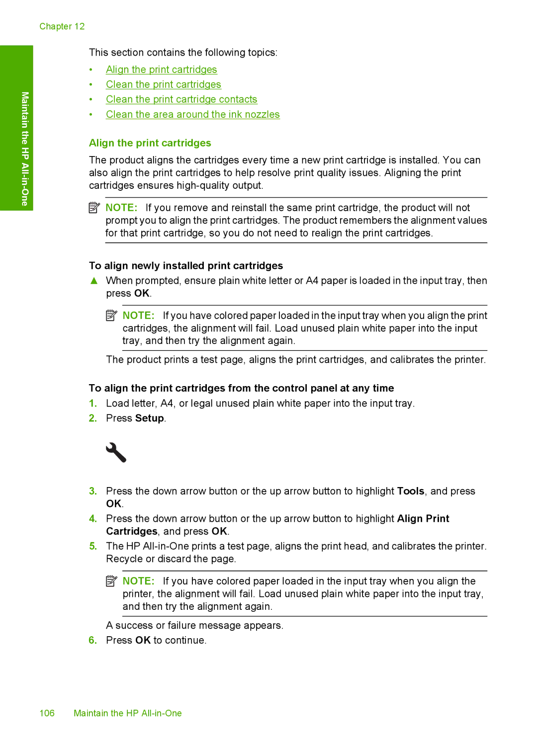 HP C5500 manual Align the print cartridges, To align newly installed print cartridges 