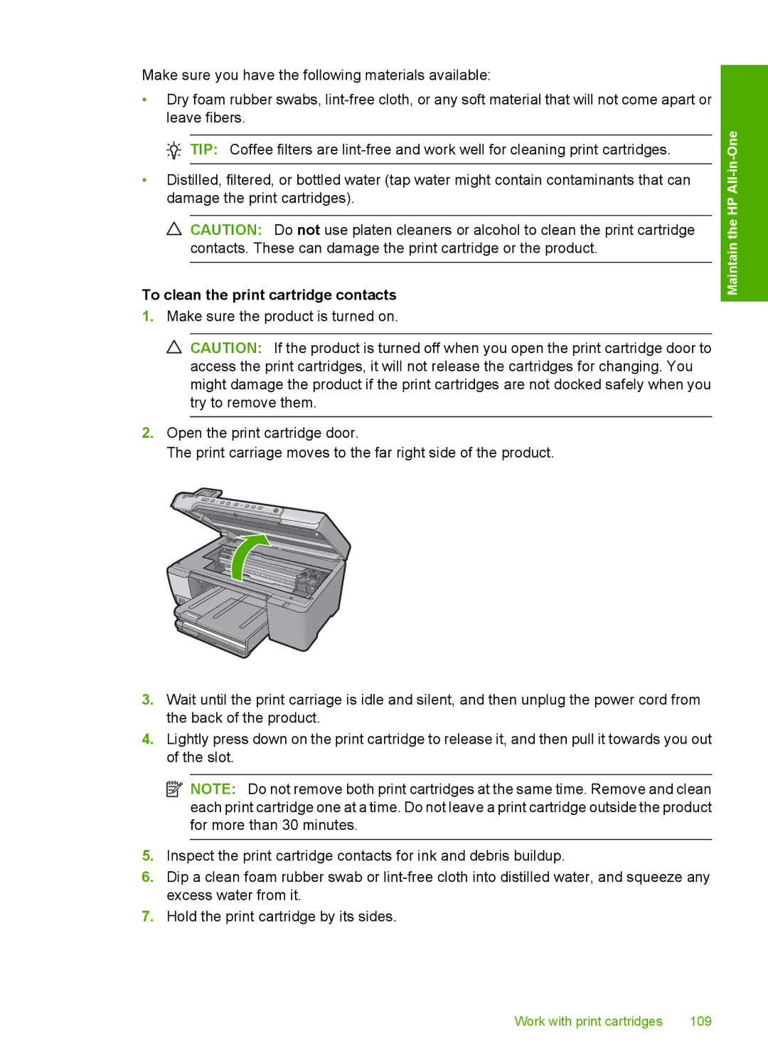 HP C5500 manual To clean the print cartridge contacts 