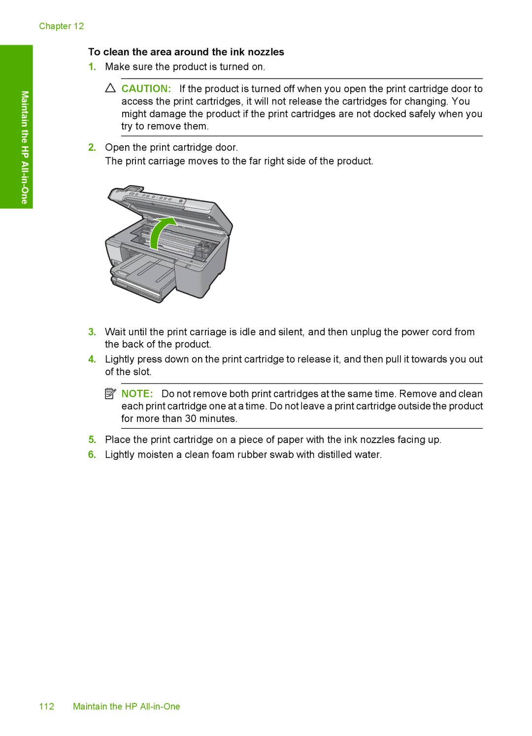 HP C5500 manual To clean the area around the ink nozzles 