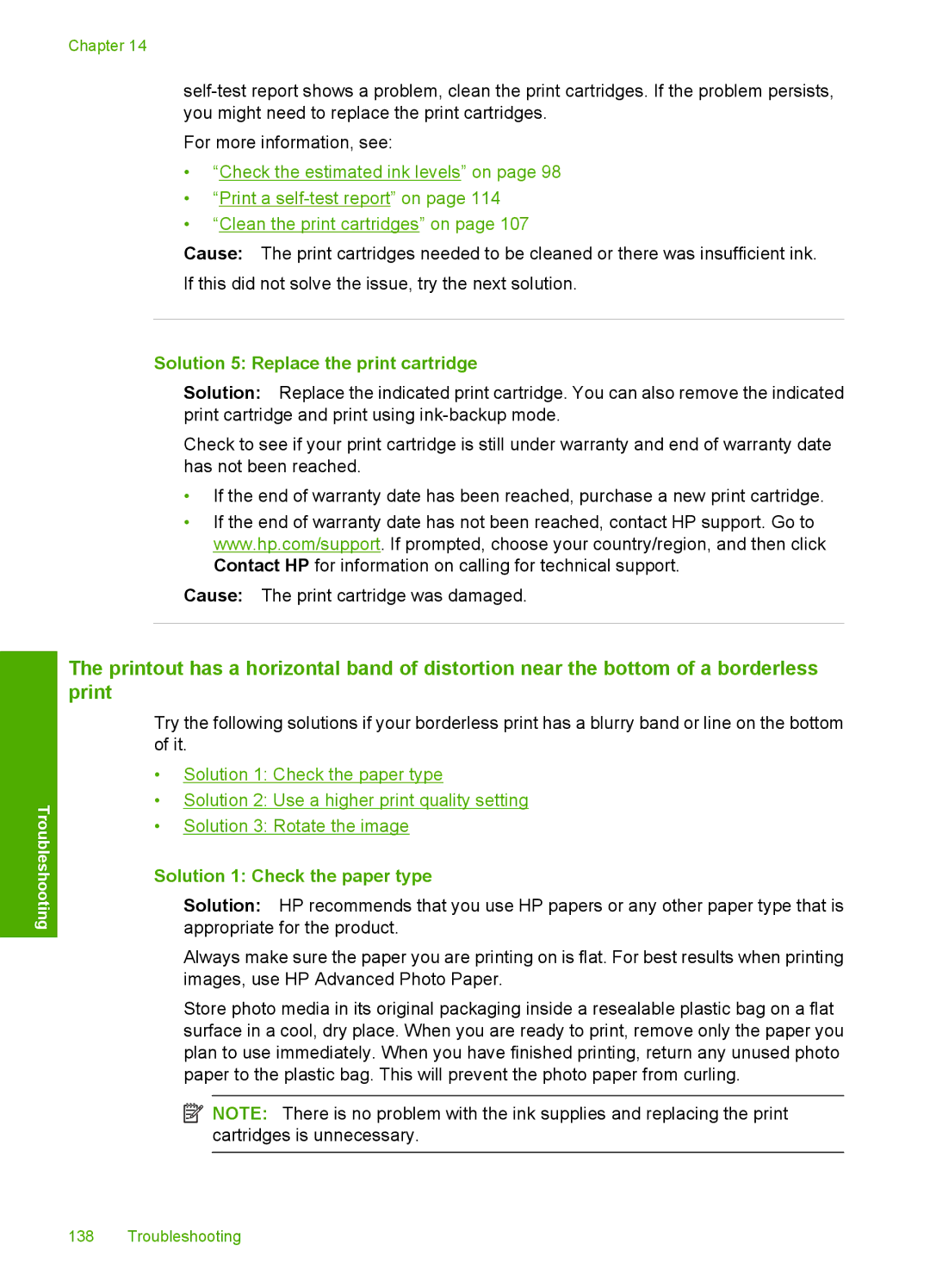 HP C5500 manual Solution 5 Replace the print cartridge, Solution 1 Check the paper type 