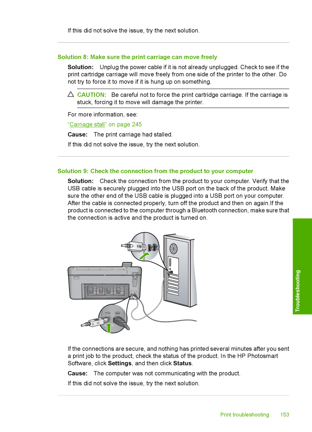 HP C5500 manual Solution 8 Make sure the print carriage can move freely, Carriage stall on 