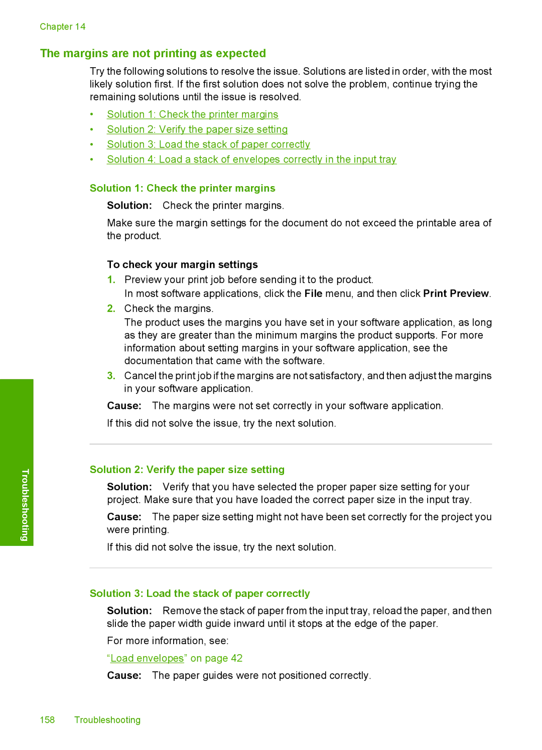 HP C5500 manual Margins are not printing as expected, Solution 1 Check the printer margins, To check your margin settings 