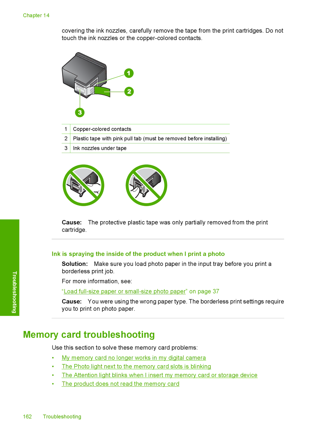 HP C5500 manual Memory card troubleshooting, Load full-size paper or small-size photo paper on 