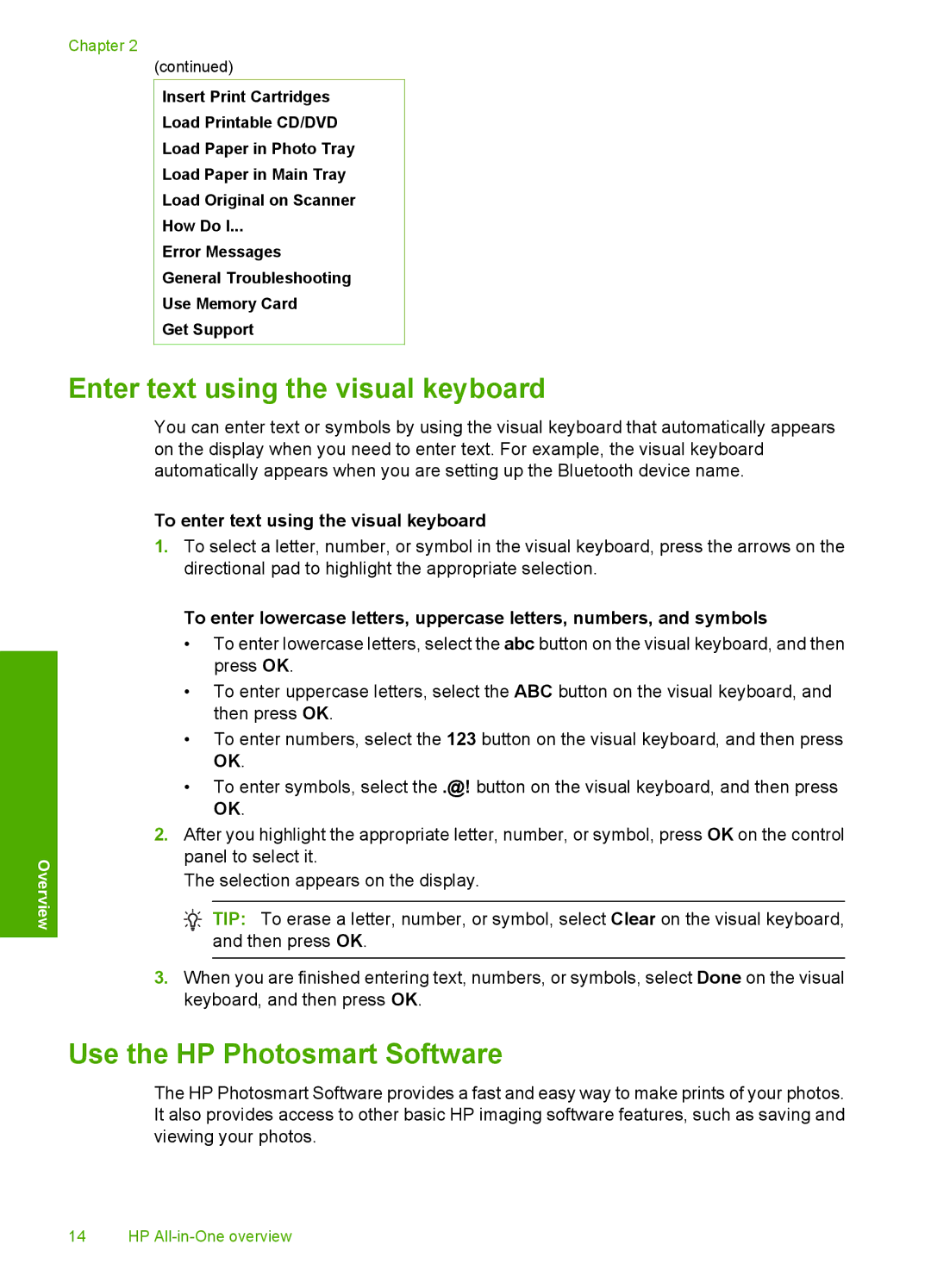 HP C5500 Enter text using the visual keyboard, Use the HP Photosmart Software, To enter text using the visual keyboard 