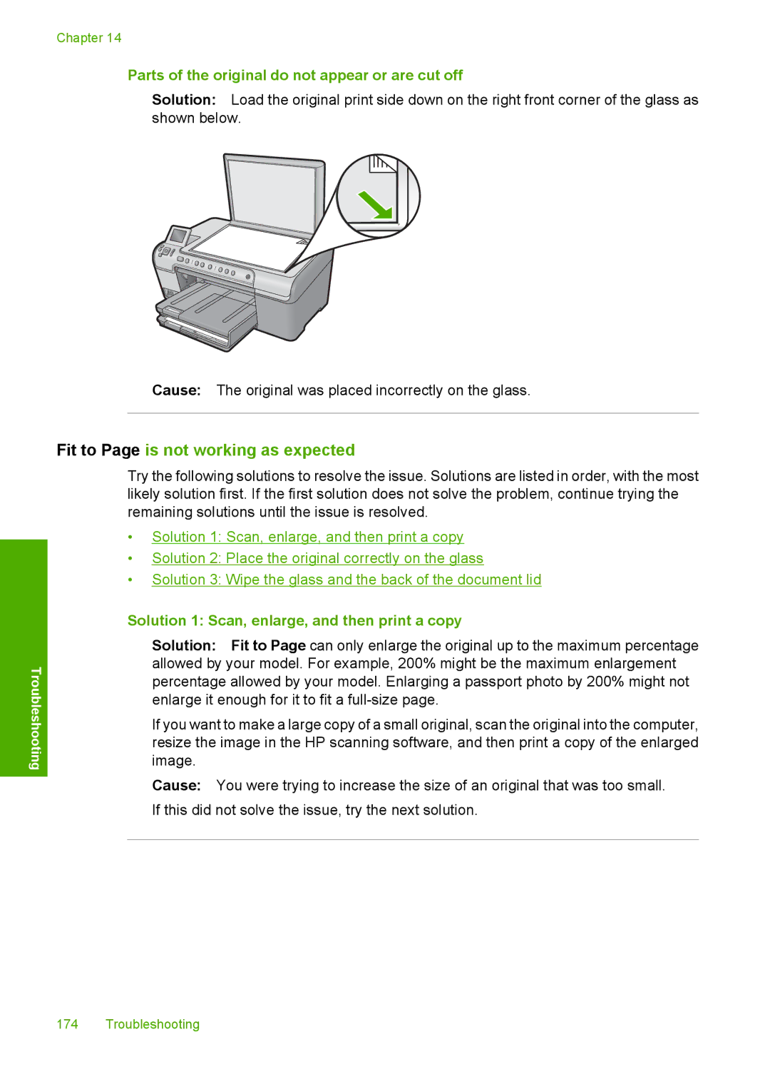 HP C5500 manual Fit to Page is not working as expected, Parts of the original do not appear or are cut off 