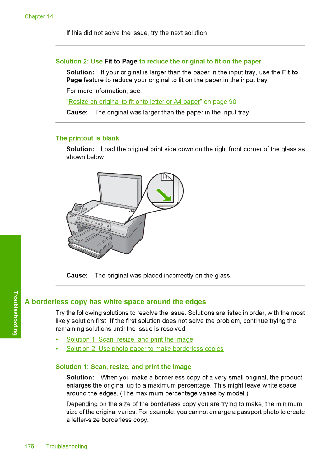 HP C5500 Borderless copy has white space around the edges, Printout is blank, Solution 1 Scan, resize, and print the image 